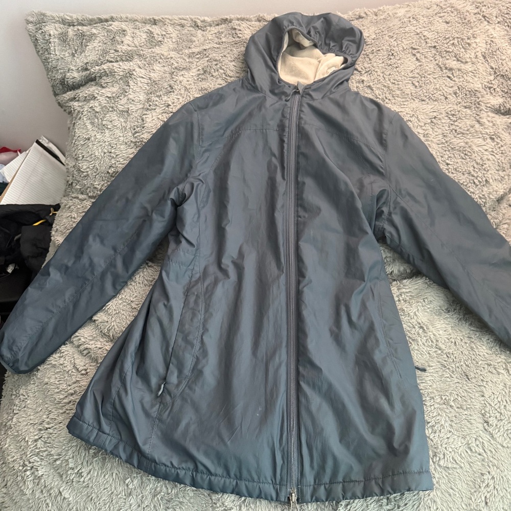 LL Bean Women Parka Navy Plush Fleece Lined Winter Jacket Hood Size L Reg 280551